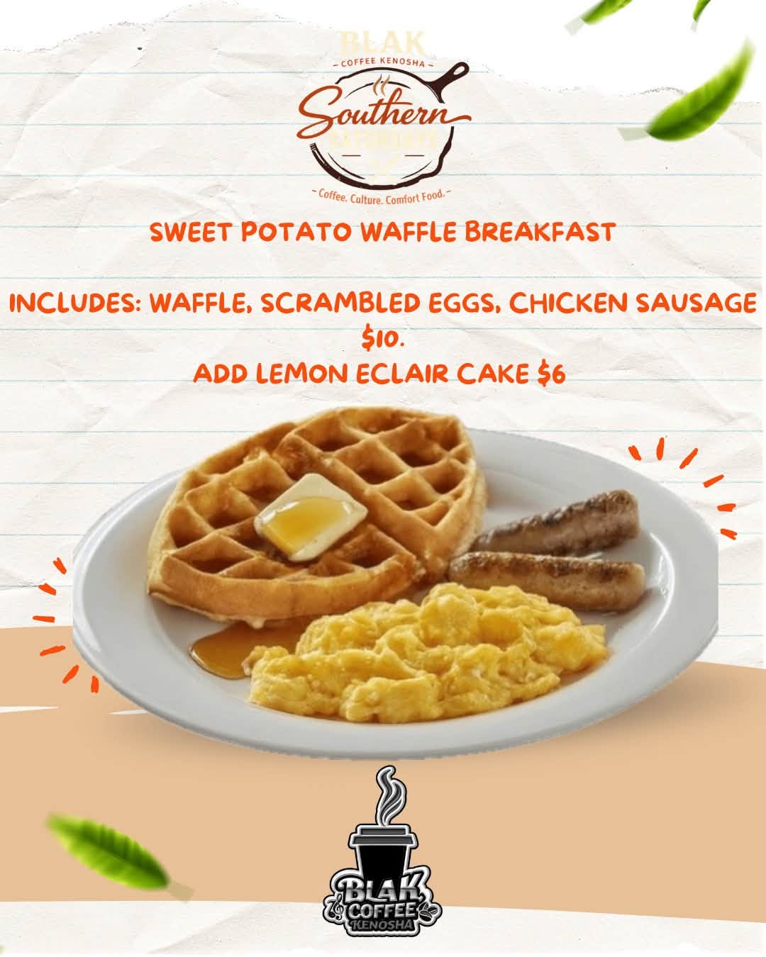 A waffle breakfast from BLAK Coffee Kenosha